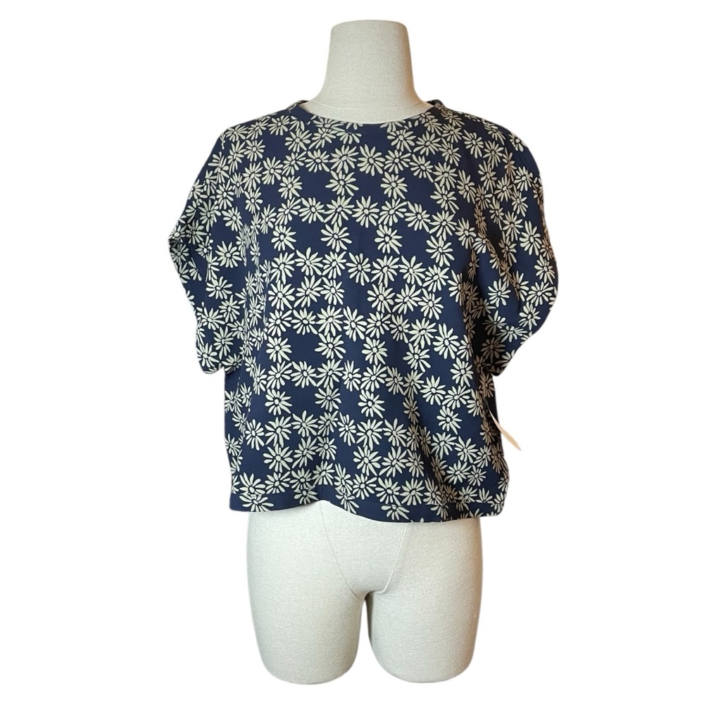 THE GREAT. Midnight Blue and Cream Floral Top